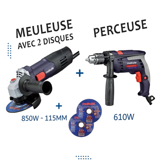 Pack Meuleuse 850W + Perceuse 610W Makute